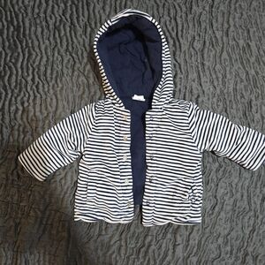Wonder Nation Navy and White Striped Puffer Jacket